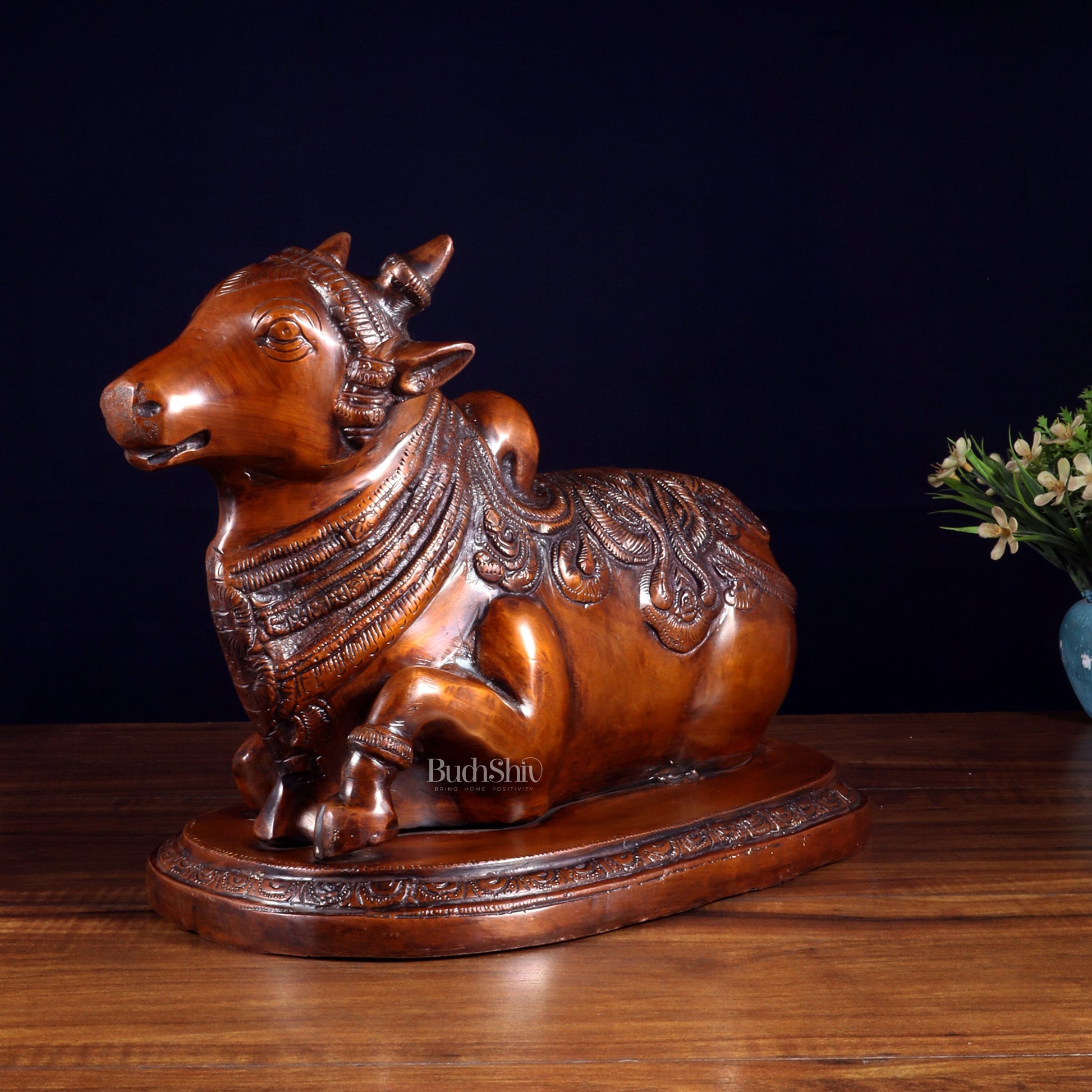 Pure Brass Vintage Nandi Statue – Chola brown Finish 12.6 inch