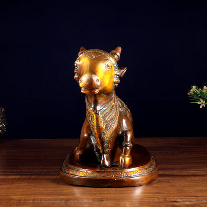 Pure Brass Vintage Nandi Statue – double Chola Finish 12.6 inch