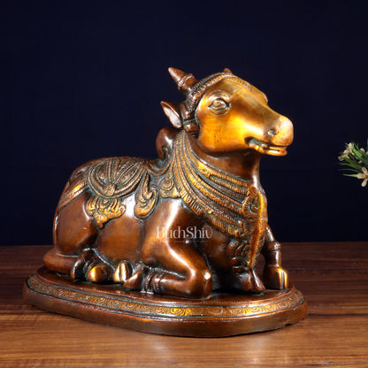 Pure Brass Vintage Nandi Statue – double Chola Finish 12.6 inch