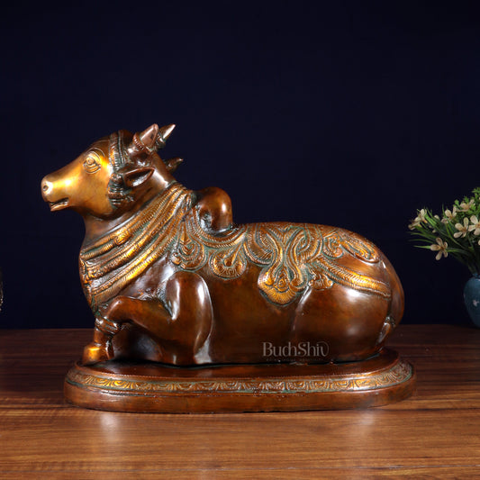 Pure Brass Vintage Nandi Statue – double Chola Finish 12.6 inch