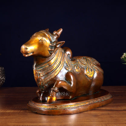 Pure Brass Vintage Nandi Statue – double Chola Finish 12.6 inch