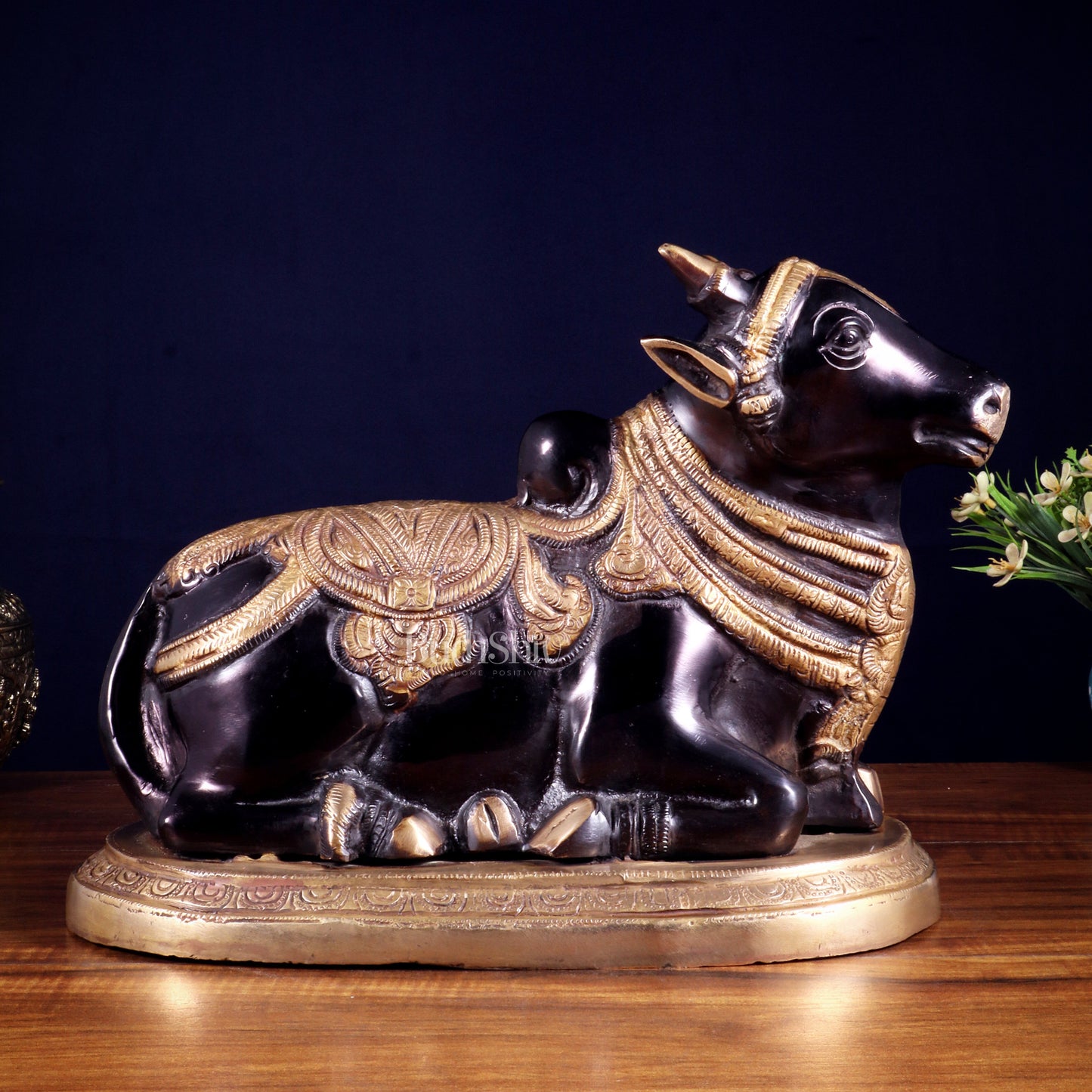 Pure Brass Vintage Nandi Statue – black tone 12.6 inch