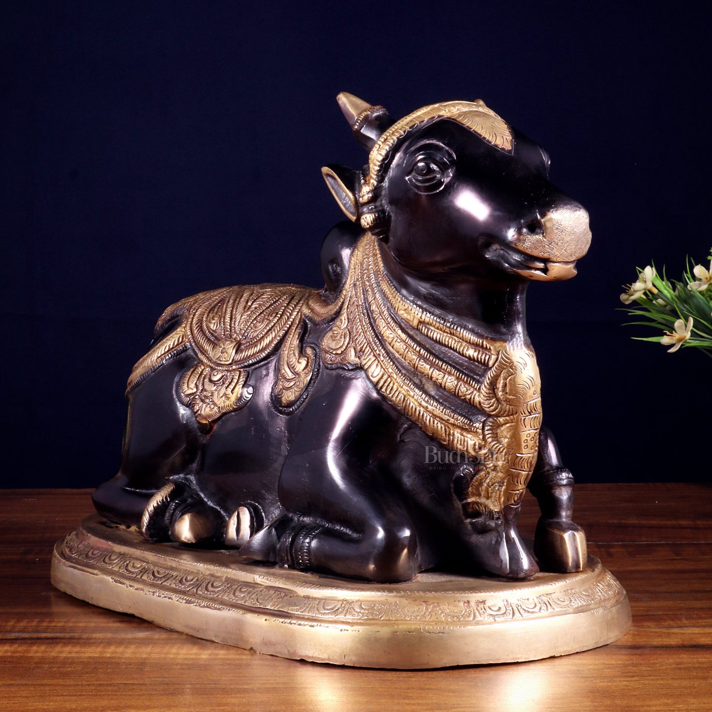 Pure Brass Vintage Nandi Statue – black tone 12.6 inch