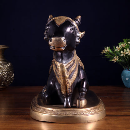 Pure Brass Vintage Nandi Statue – black tone 12.6 inch