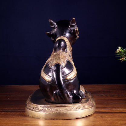 Pure Brass Vintage Nandi Statue – black tone 12.6 inch