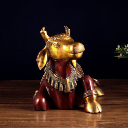 Brass Nandi Statue Hoysala red tone - 15 inch