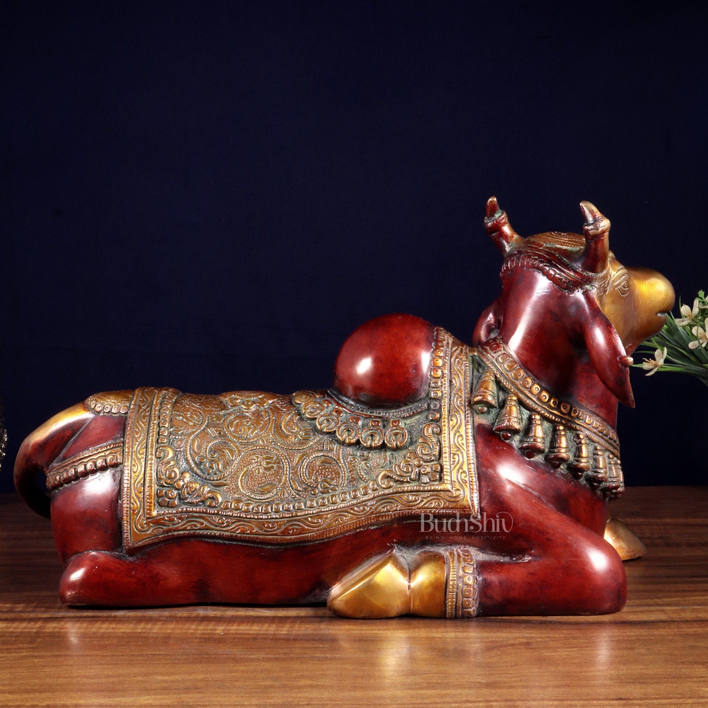 Brass Nandi Statue Hoysala red tone - 15 inch