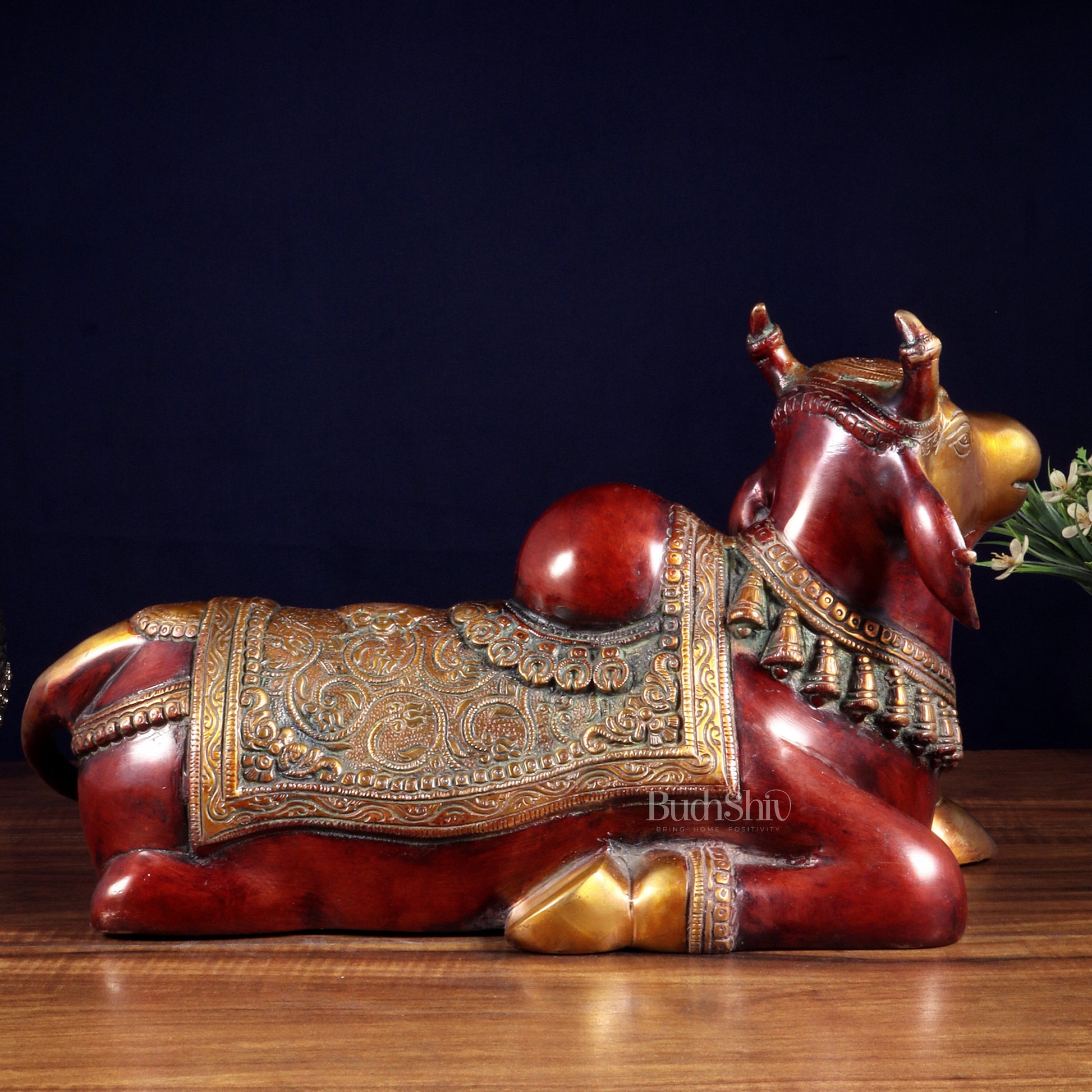 Brass Nandi Statue Hoysala red tone - 15 inch