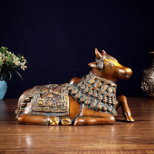 Pure Brass Engraved Nandi Statue – 10" Double chola