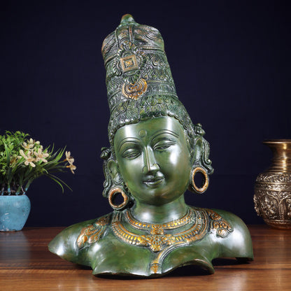 Brass Parvati face Bust table accent 12" vintage green