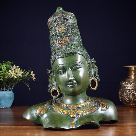 Brass Parvati face Bust table accent 12" vintage green