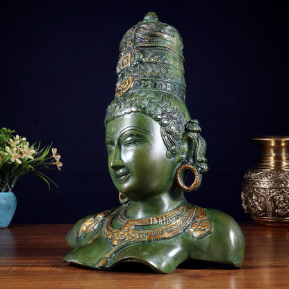 Brass Parvati face Bust table accent 12" vintage green