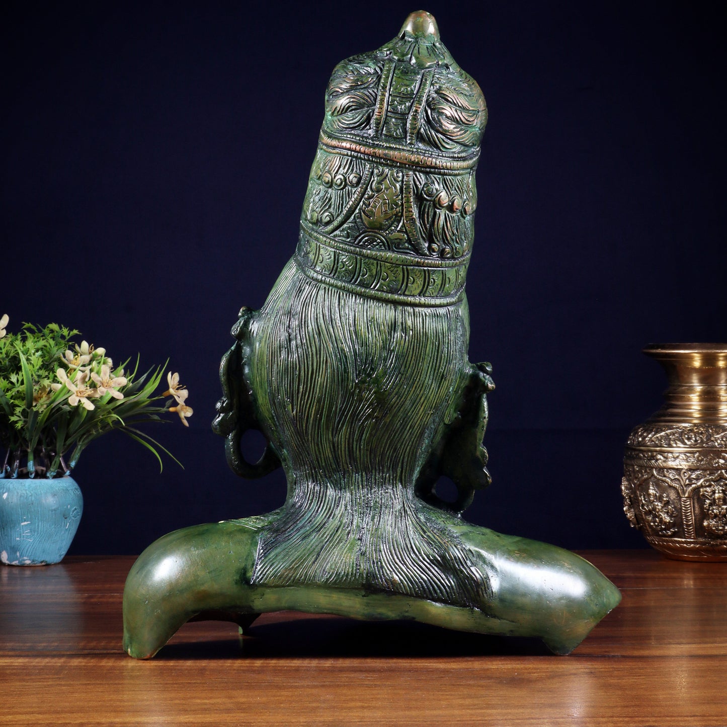 Brass Parvati face Bust table accent 12" vintage green