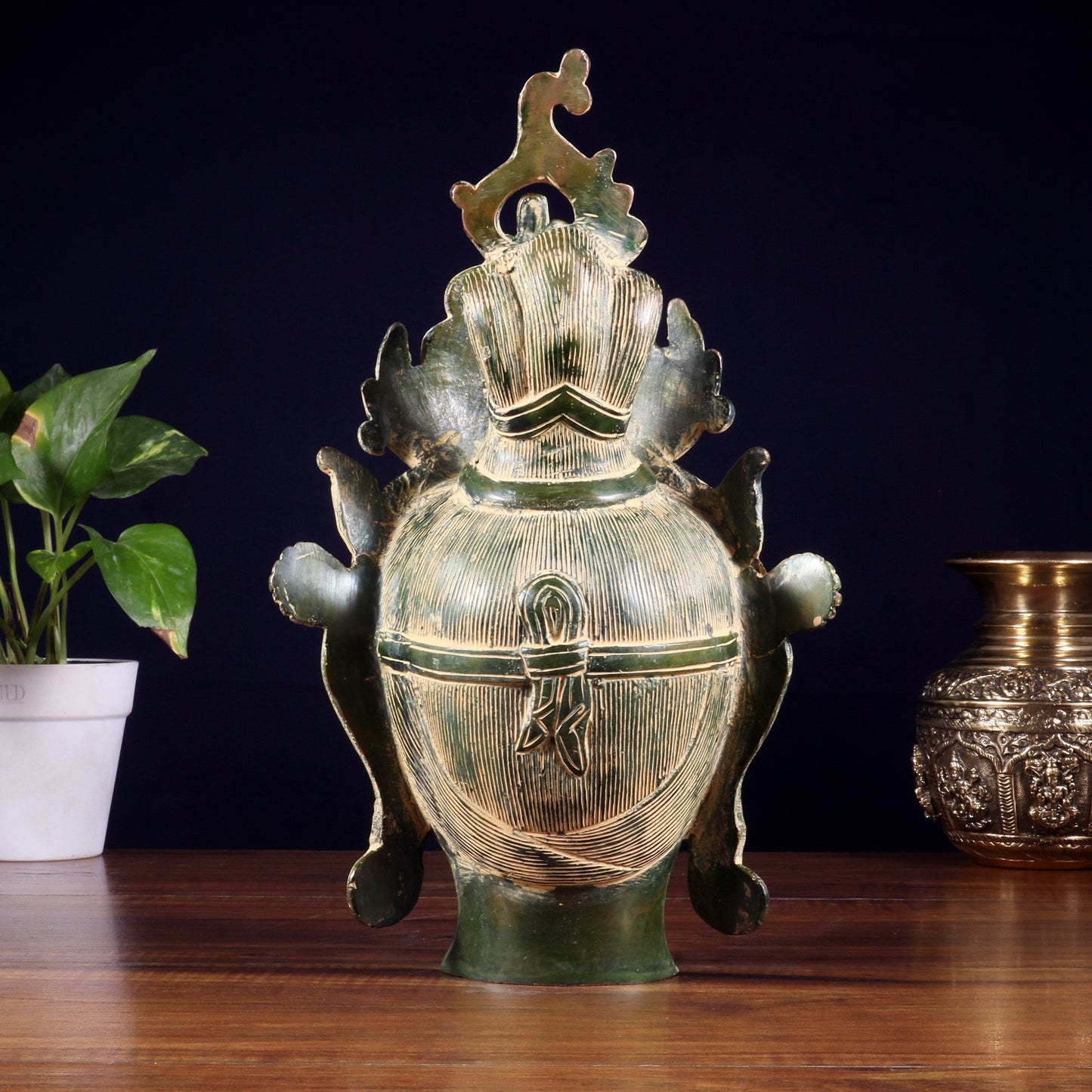 Pure Brass Tara Face Bust Statue – Vintage Green 12"