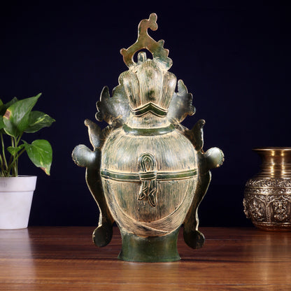 Pure Brass Tara Face Bust Statue – Vintage Green 12"