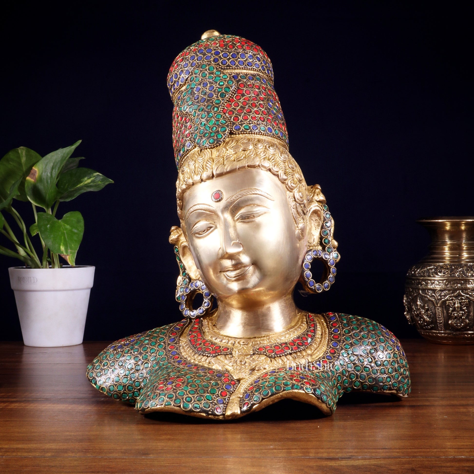 Brass Parvati face Bust table accent 12" stonework
