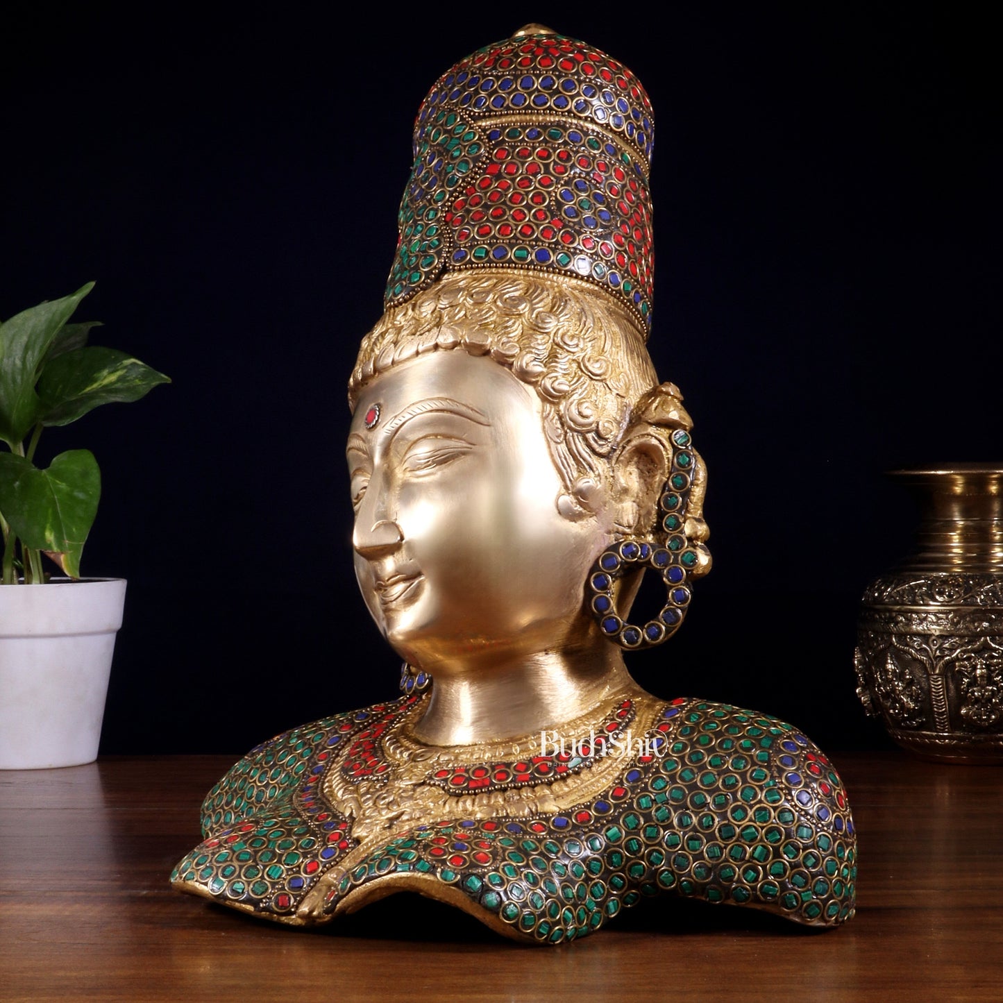 Brass Parvati face Bust table accent 12" stonework