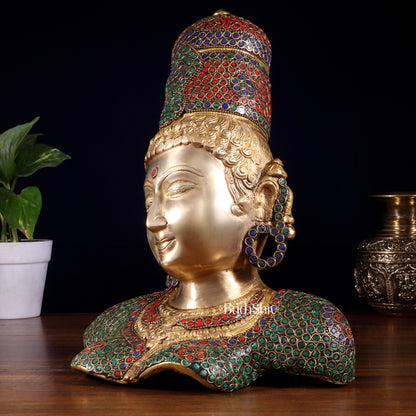 Brass Parvati face Bust table accent 12" stonework