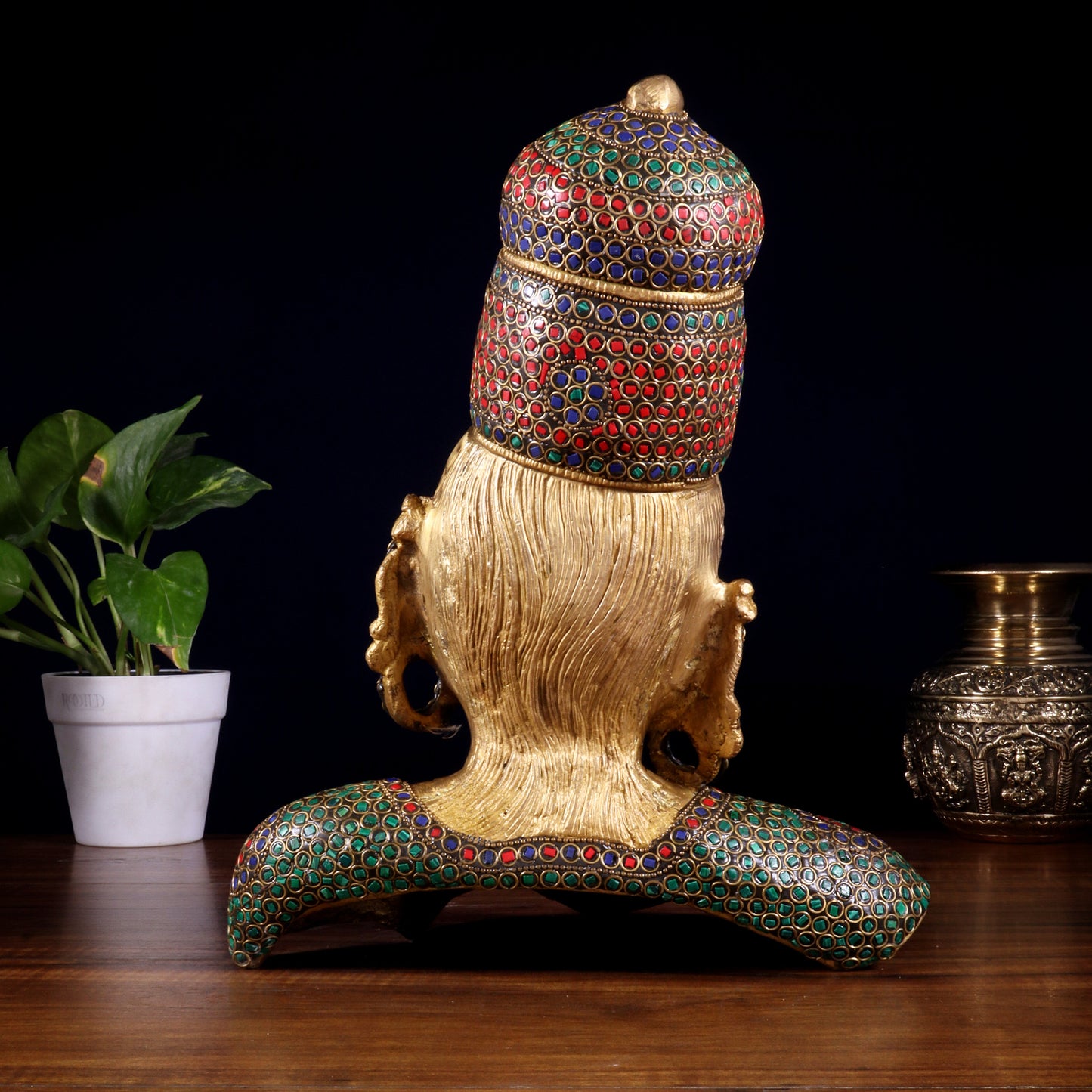 Brass Parvati face Bust table accent 12" stonework