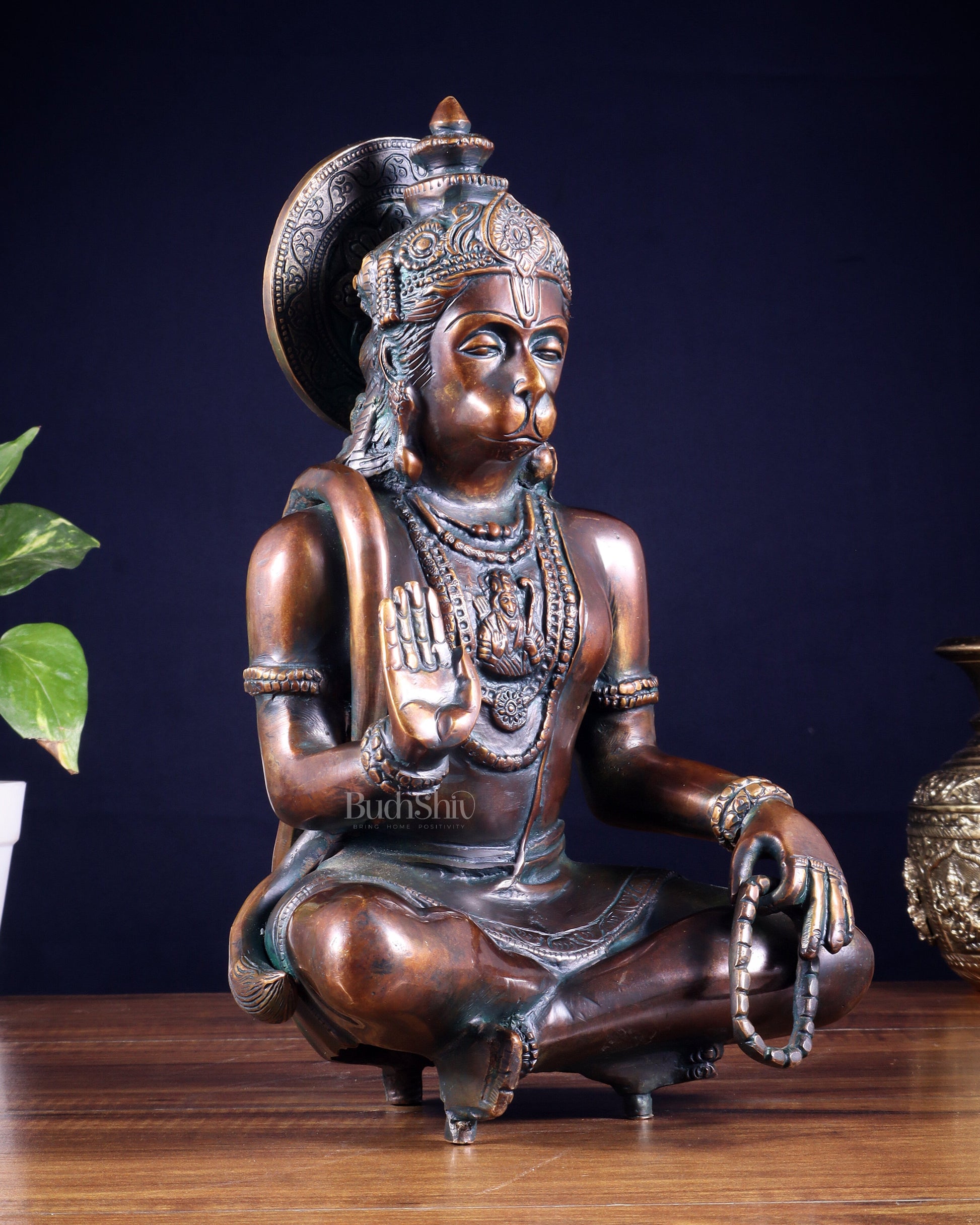 Divine Hanuman Brass blessing statue | 11" bronze tone