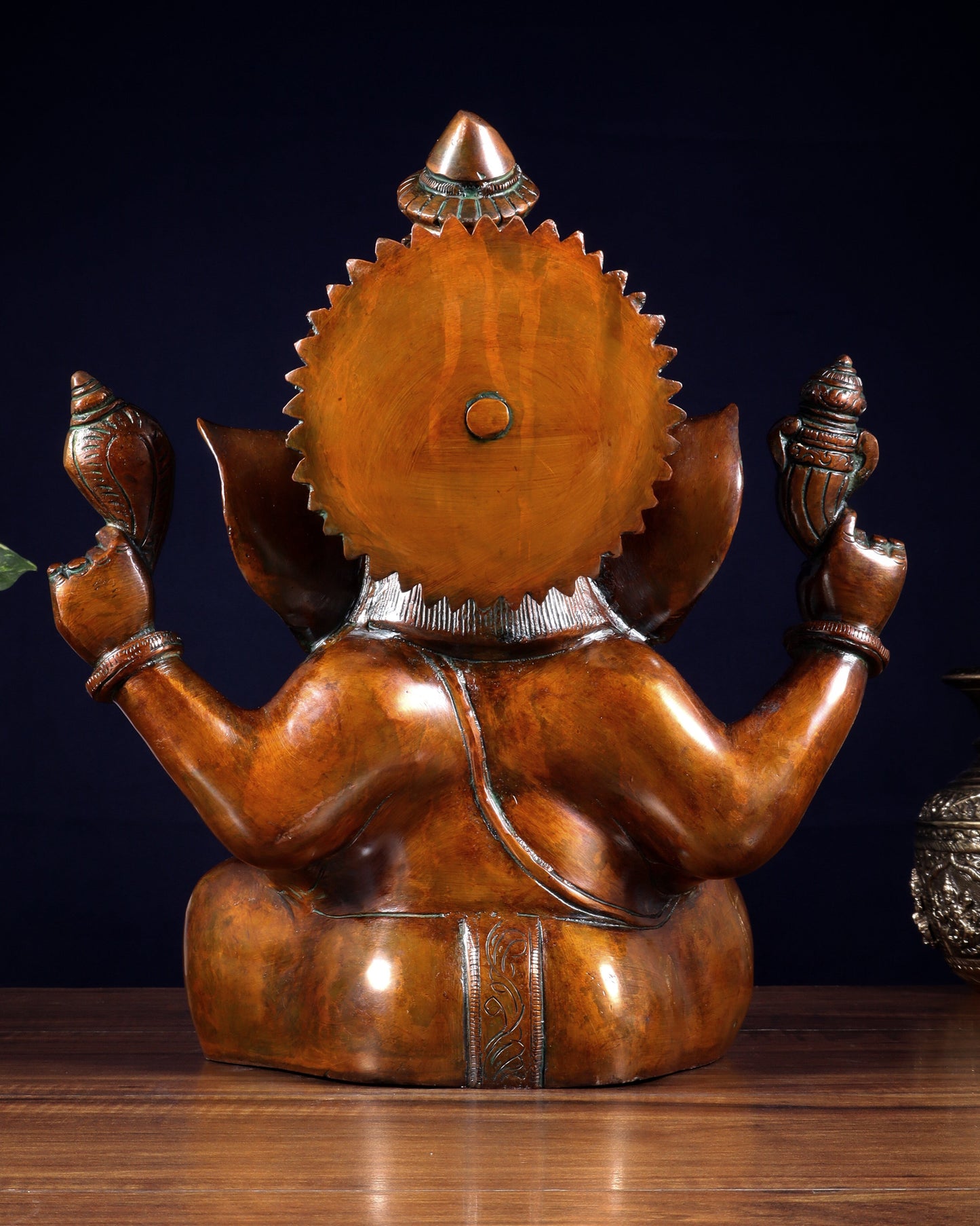 Vintage Brass Crown Ganesha Statue – Sharp Features in Copper Tone Finish 13 inch