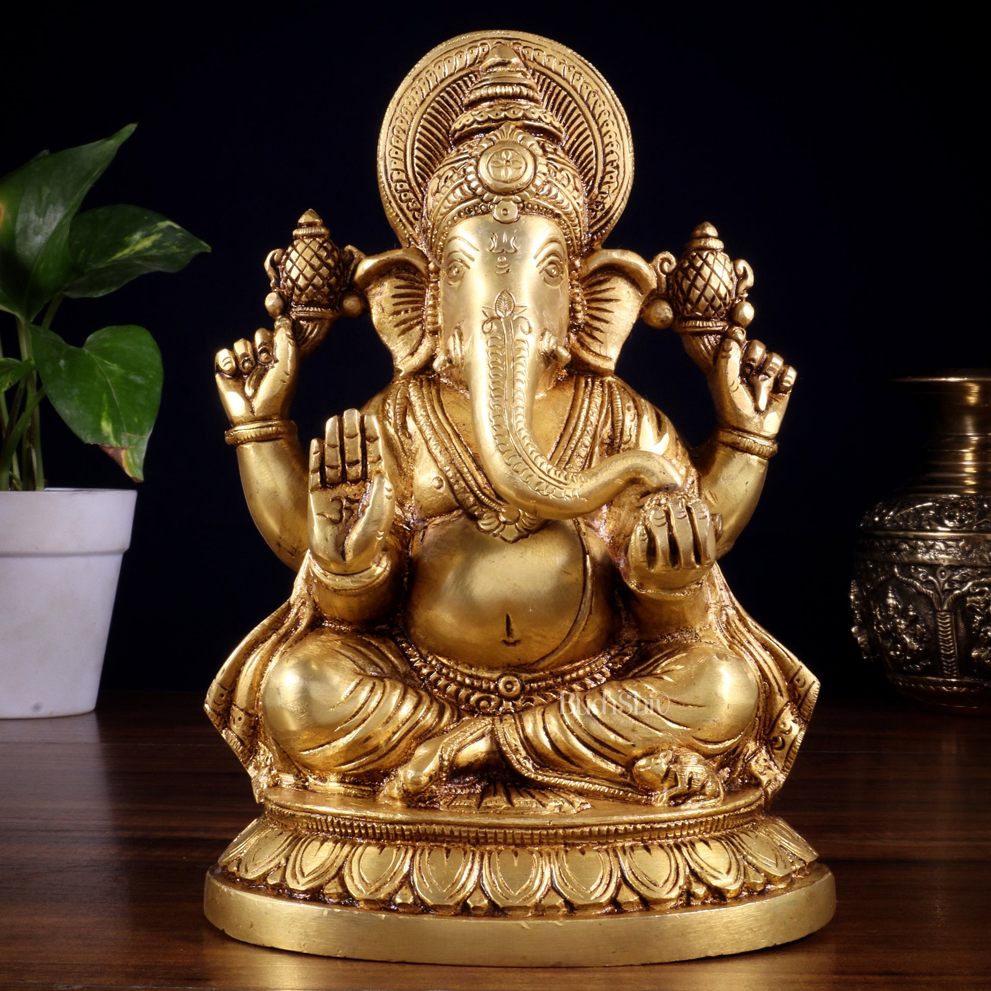 Pure Brass Lord Ganesha Statue  (8 Inch)