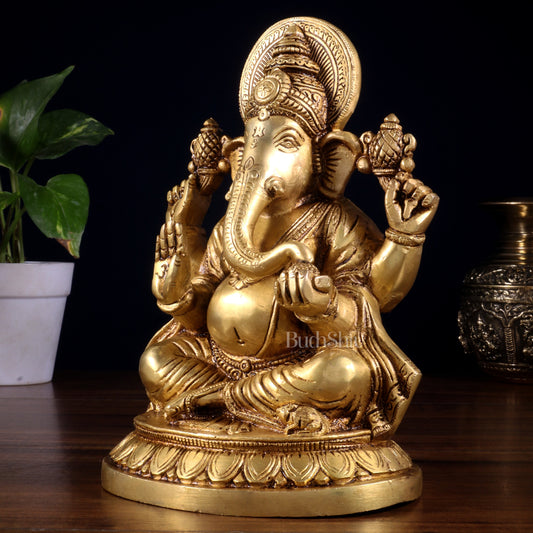 Pure Brass Lord Ganesha Statue  (8 Inch)