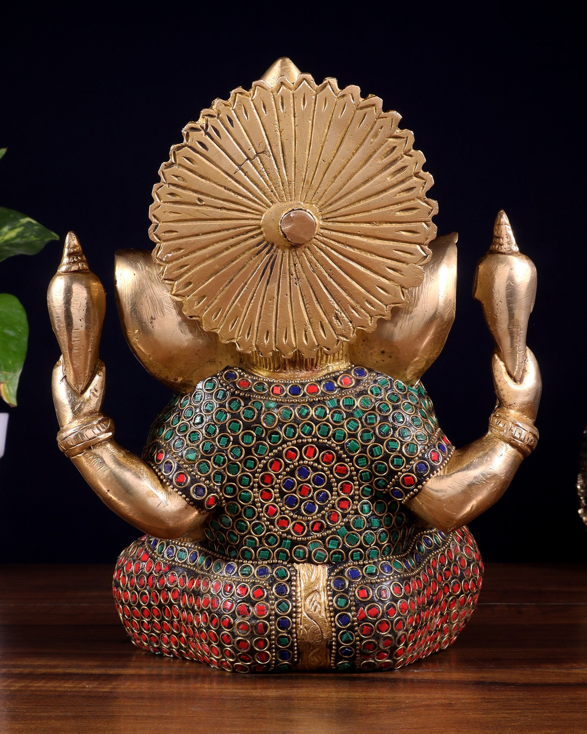 Pure Brass Lord Ganesha Statue with Rings & Stonework – 7.5 Inch