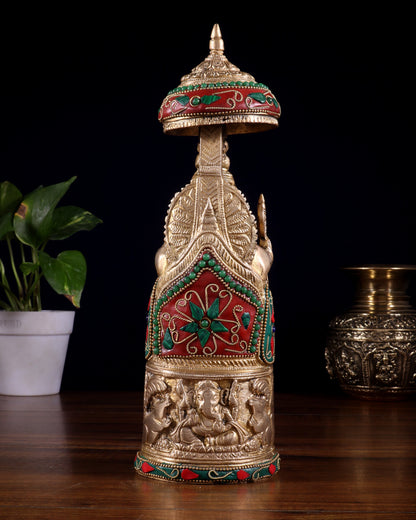 Pure Brass Lord Ganesha Statue with Gajalakshmi Carvings meenakari