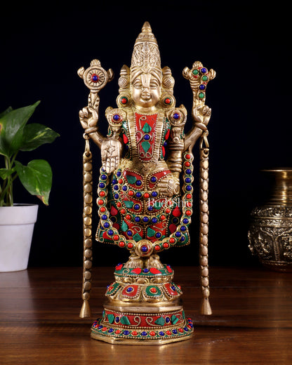 Brass Tirupati Balaji Statue 11 inch with meenakari Stonework