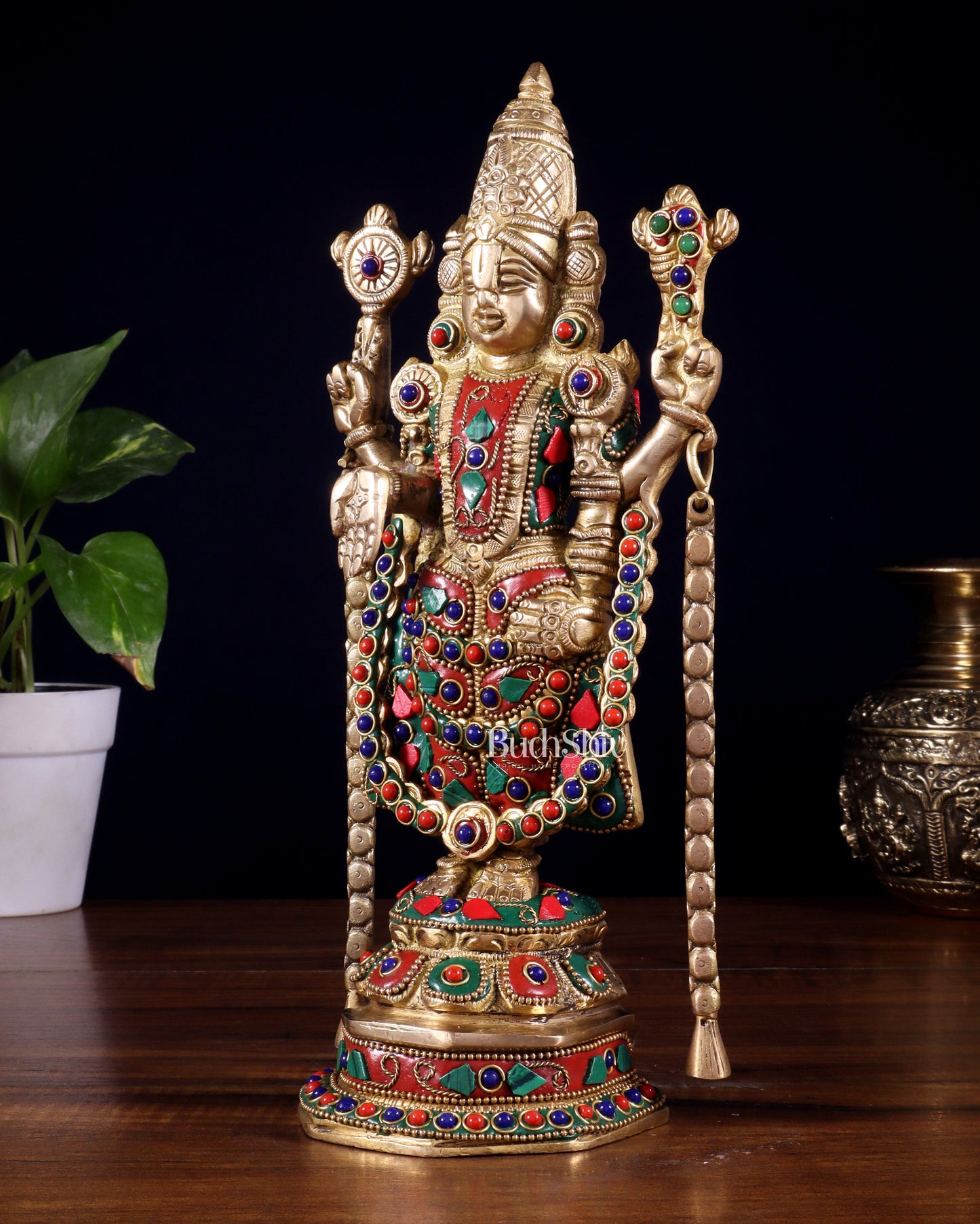 Brass Tirupati Balaji Statue 11 inch with meenakari Stonework