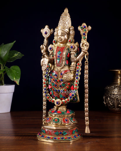 Brass Tirupati Balaji Statue 11 inch with meenakari Stonework