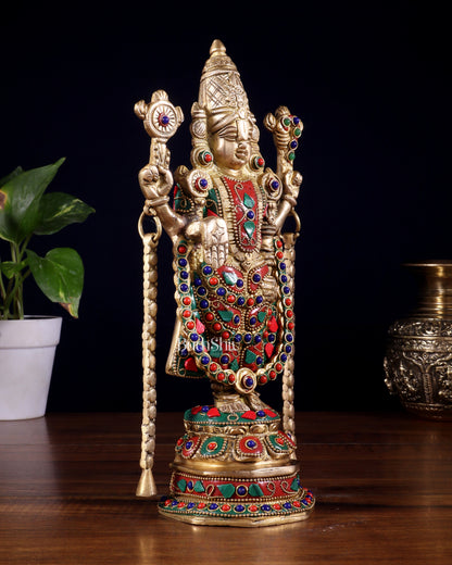 Brass Tirupati Balaji Statue 11 inch with meenakari Stonework