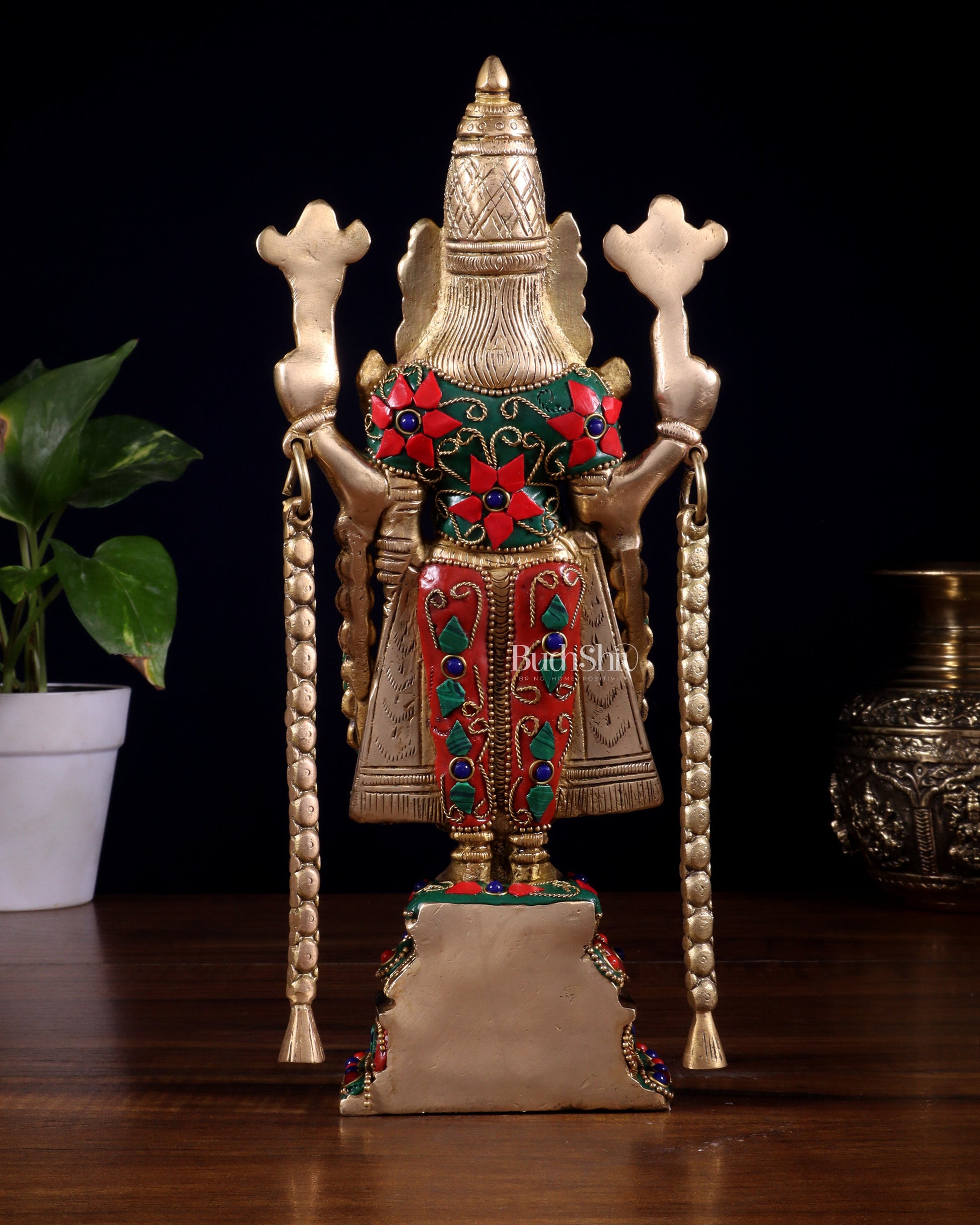 Brass Tirupati Balaji Statue 11 inch with meenakari Stonework