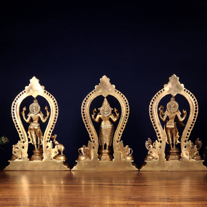 Pure Brass Standing Ganesha Lakshmi Saraswati Idol Set | 15”