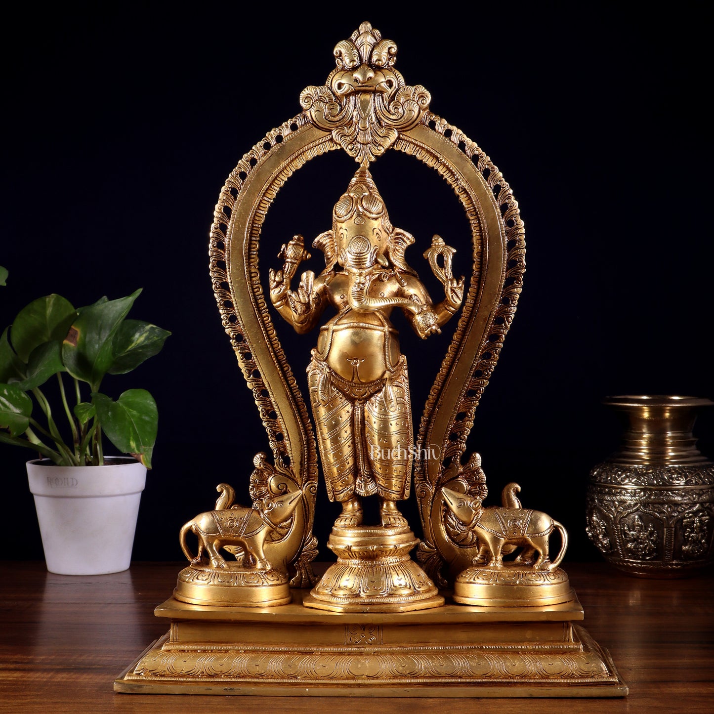 Pure Brass Standing Ganesha Lakshmi Saraswati Idol Set | 15”