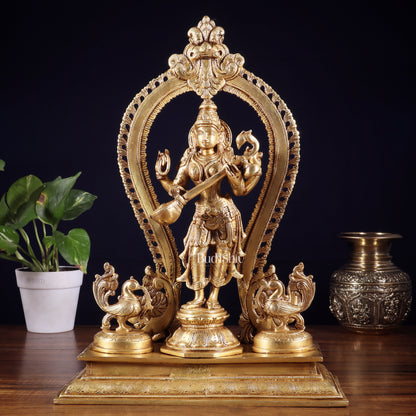 Pure Brass Standing Ganesha Lakshmi Saraswati Idol Set | 15”