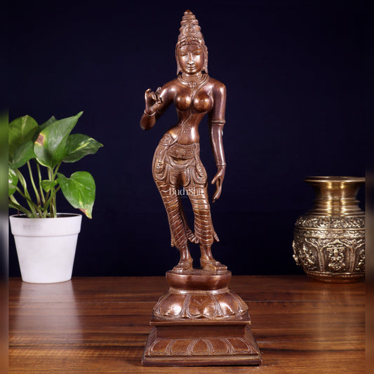 Brass Bhoga shakti Devi Uma Parvati Idol | 10 Inch Dark brown
