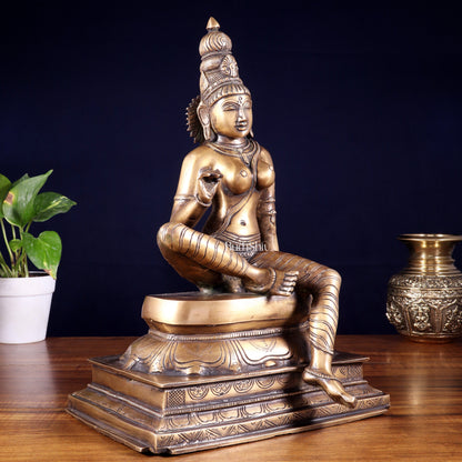 Vintage Bhoga Shakti Brass Devi Uma Parvati Sitting Statue | Burnt Brass Tone | 14” Height
