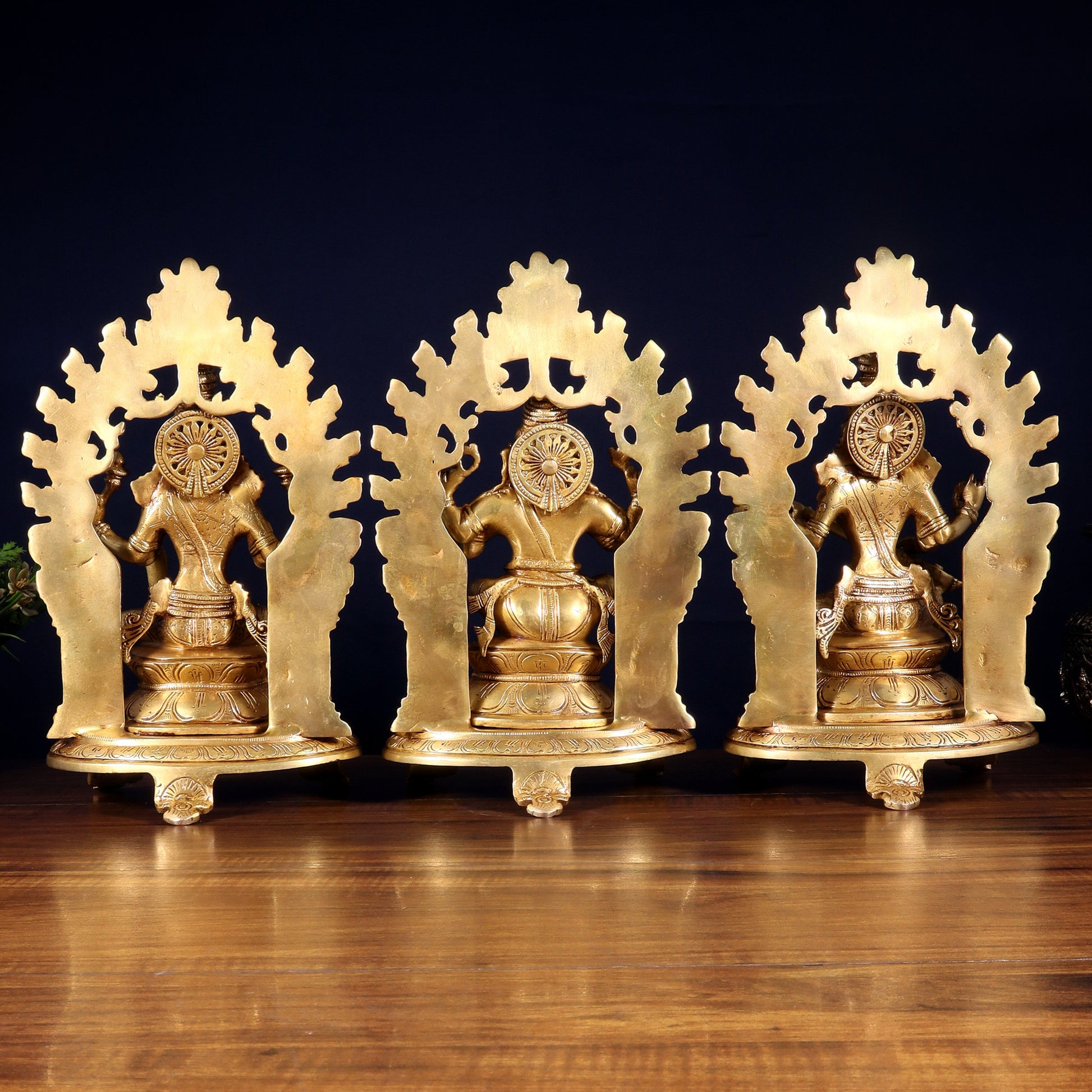 Pure Brass Ganesh, Lakshmi, Saraswati with Prabhavali Idols 12"