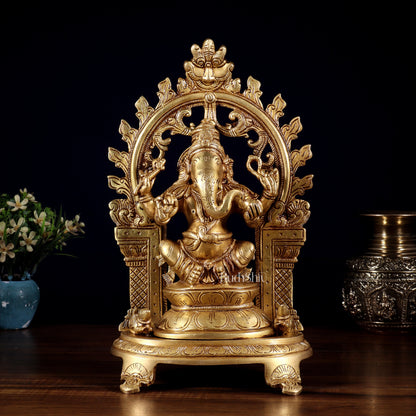 Pure Brass Lord Ganesha Idol with Prabhavali | 12 Inch