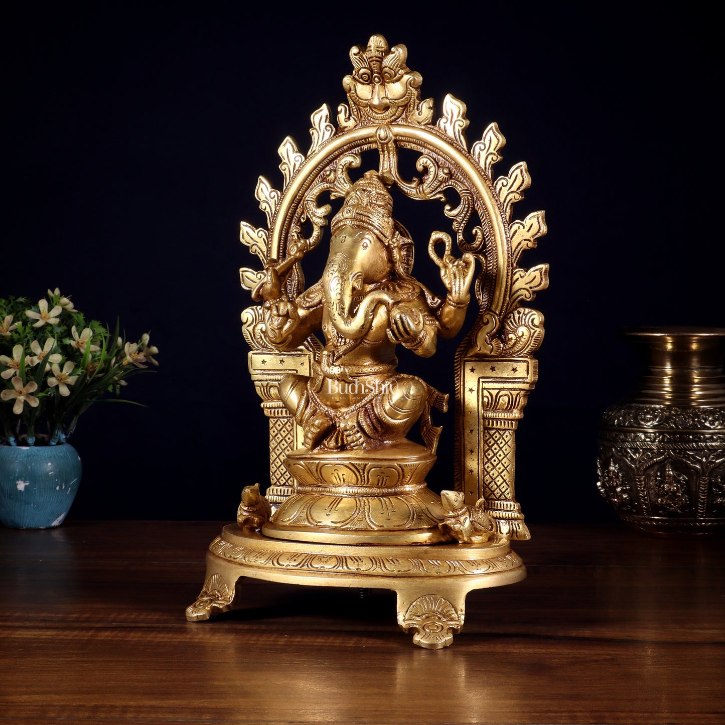 Pure Brass Lord Ganesha Idol with Prabhavali | 12 Inch