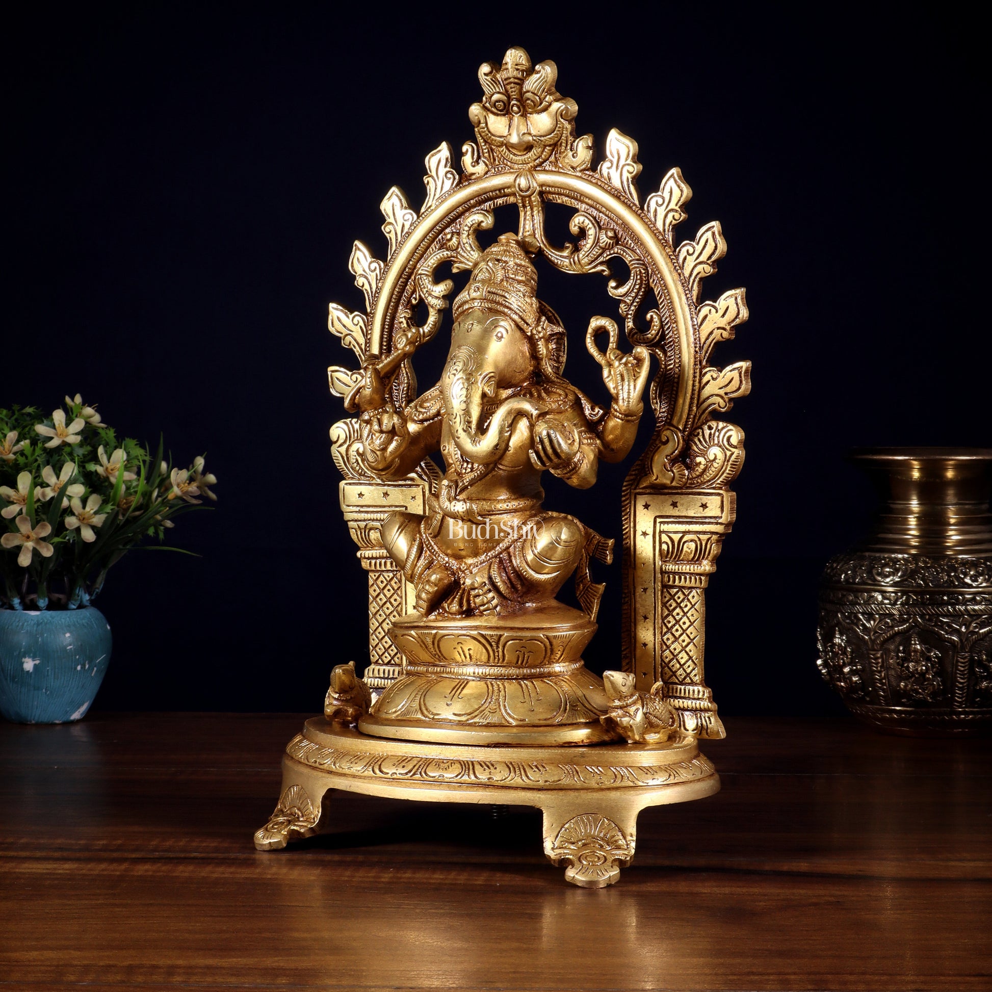 Pure Brass Lord Ganesha Idol with Prabhavali | 12 Inch