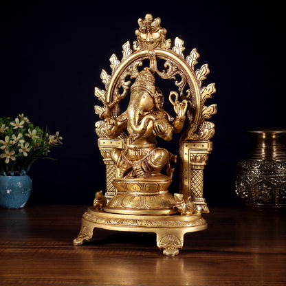 Pure Brass Lord Ganesha Idol with Prabhavali | 12 Inch