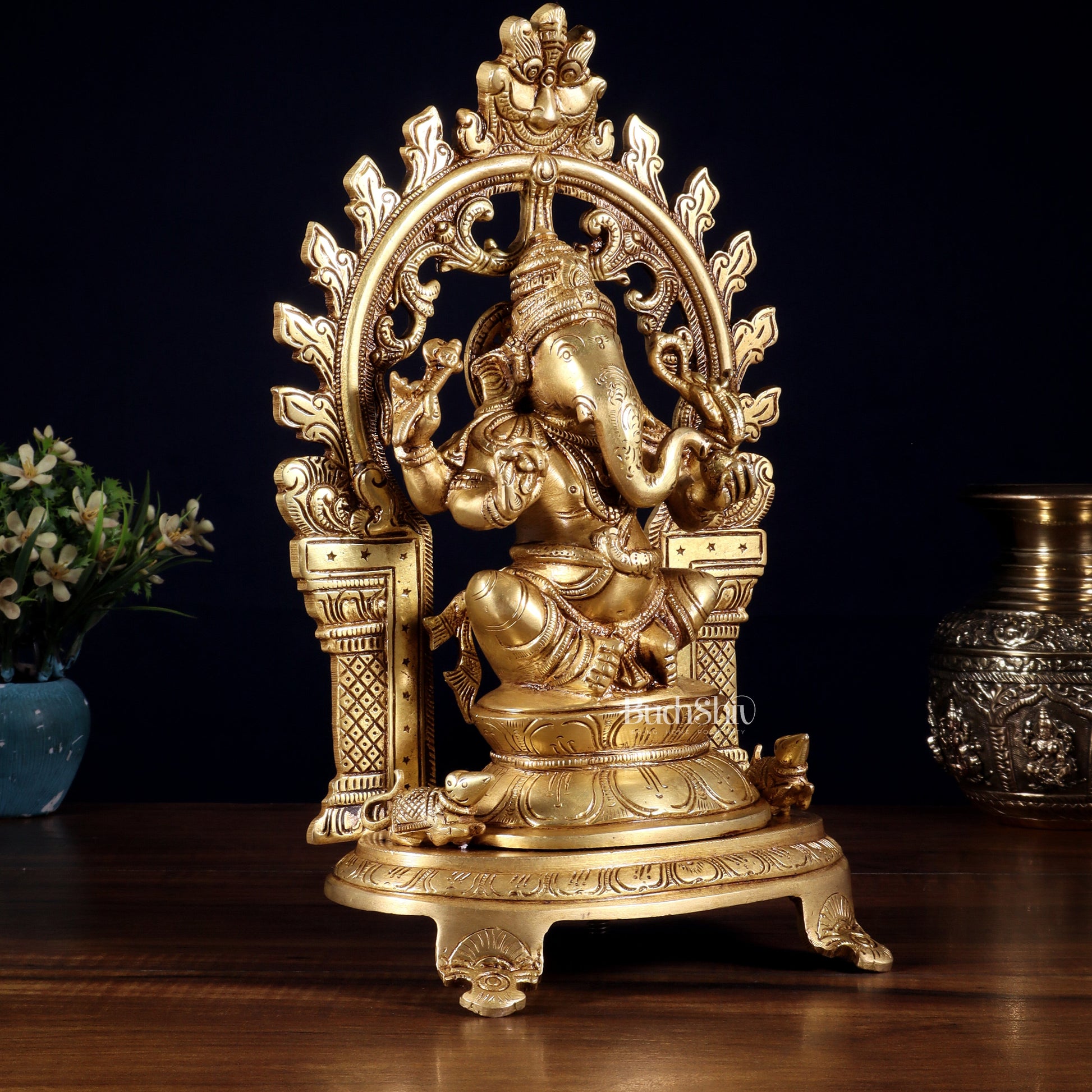 Pure Brass Lord Ganesha Idol with Prabhavali | 12 Inch