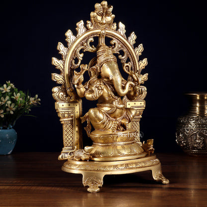 Pure Brass Lord Ganesha Idol with Prabhavali | 12 Inch