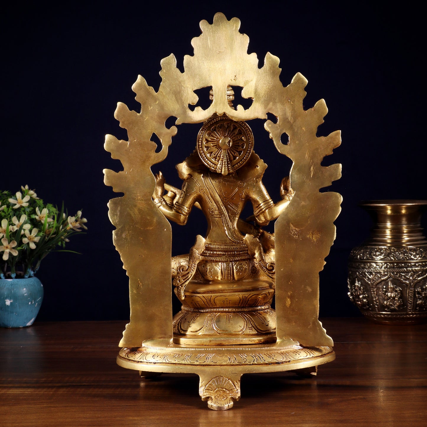 Pure Brass Goddess Saraswati Idol with Prabhavali | 12 Inch