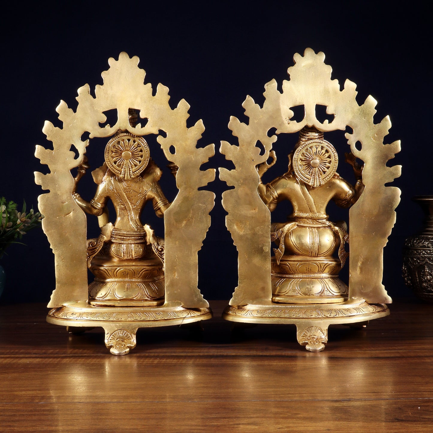 Pure Brass Lord Ganesha & Goddess Lakshmi Idol Pair with Prabhavali | 12 Inch