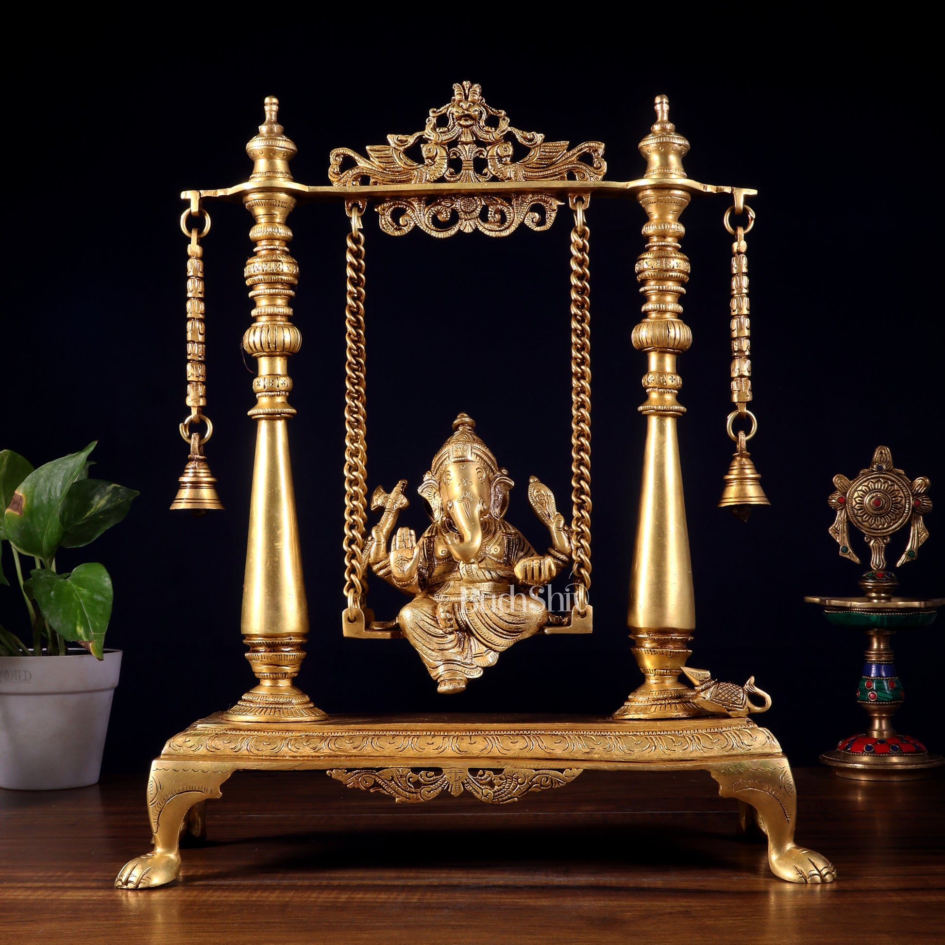 Pure Brass Lord Ganesha on Swing | Superfine Quality | 16 Inch