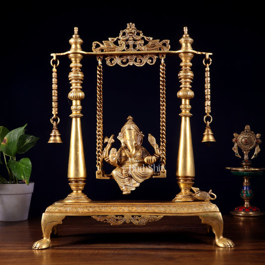 Pure Brass Lord Ganesha on Swing | Superfine Quality | 16 Inch
